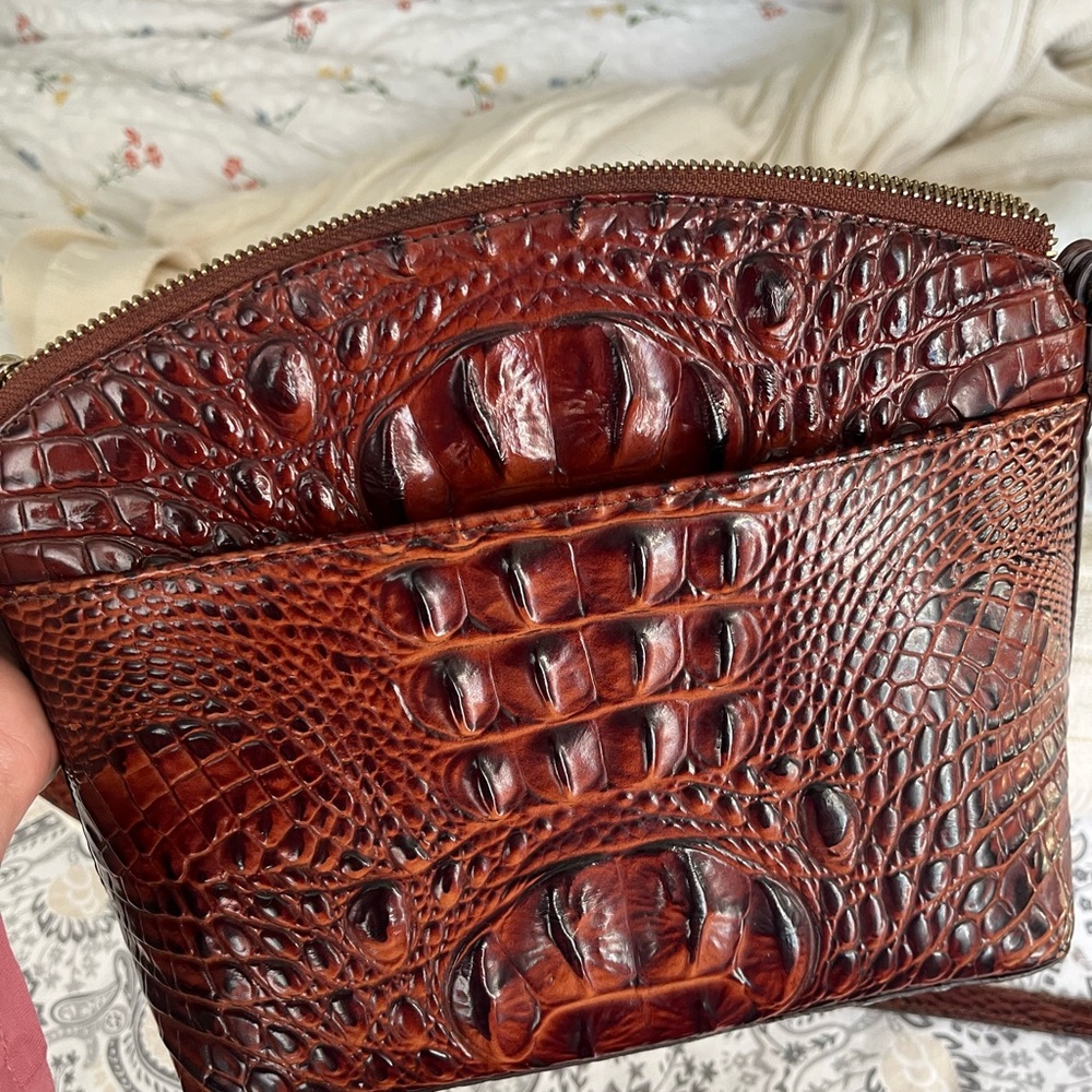 Brahmin Rich Brown Croc-Embossed Crossbody Bag - Picture 6 of 7